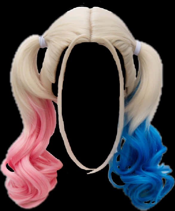 Blonde Pink Blue Pigtails Wig PNG Image