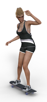 Blonde Skateboarderin Athletic Wear PNG Image