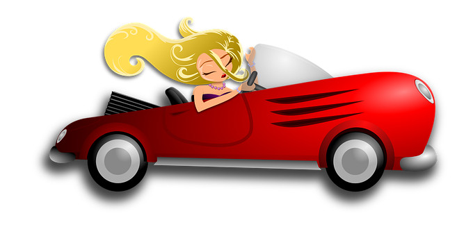 Blonde Woman Driving Red Convertible PNG Image