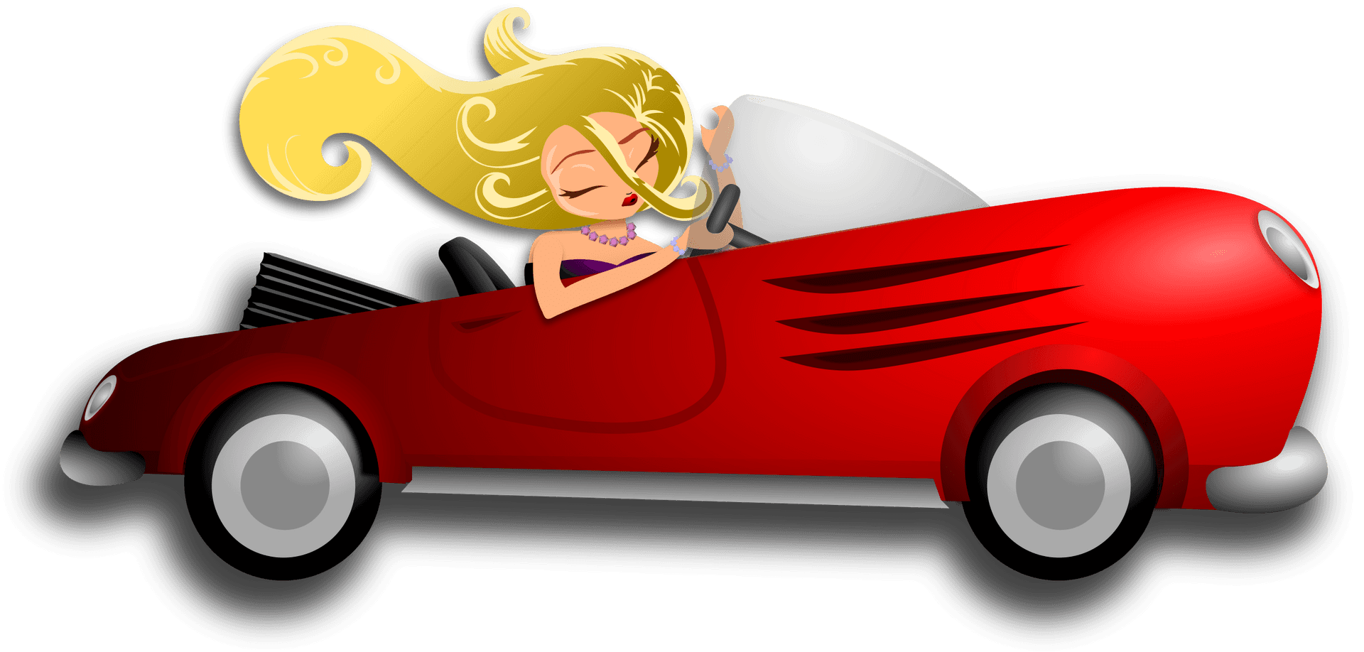 Blonde Woman Driving Red Convertible Cartoon PNG Image