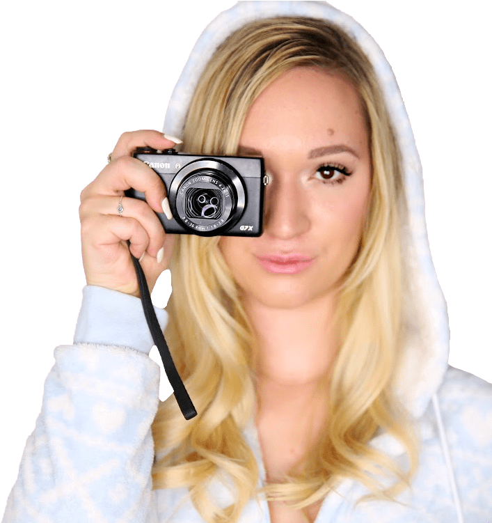 Blonde Woman Holding Camera PNG Image