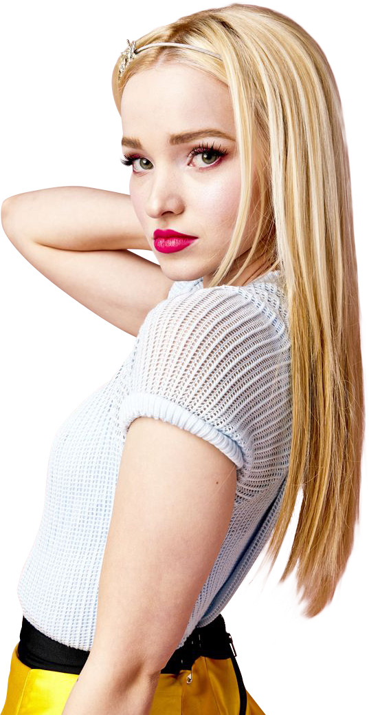 Blonde Woman White Top Yellow Skirt PNG Image