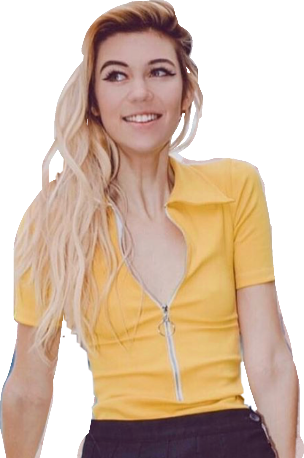 Blonde Womanin Yellow Top PNG Image