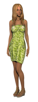 Blonde3 D Modelin Green Dress PNG Image