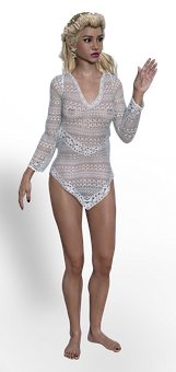 Blonde3 D Modelin White Bodysuit PNG Image