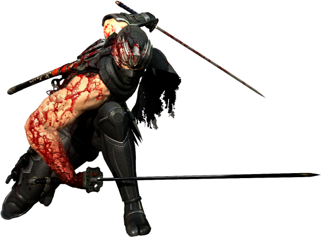 Bloodied Ninja Action Pose PNG Image