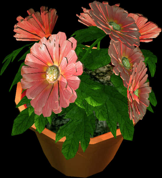 Blooming Flowersin Terracotta Pot PNG Image