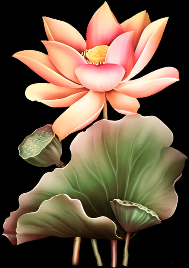 Blooming Lotus Flower Artwork PNG Image