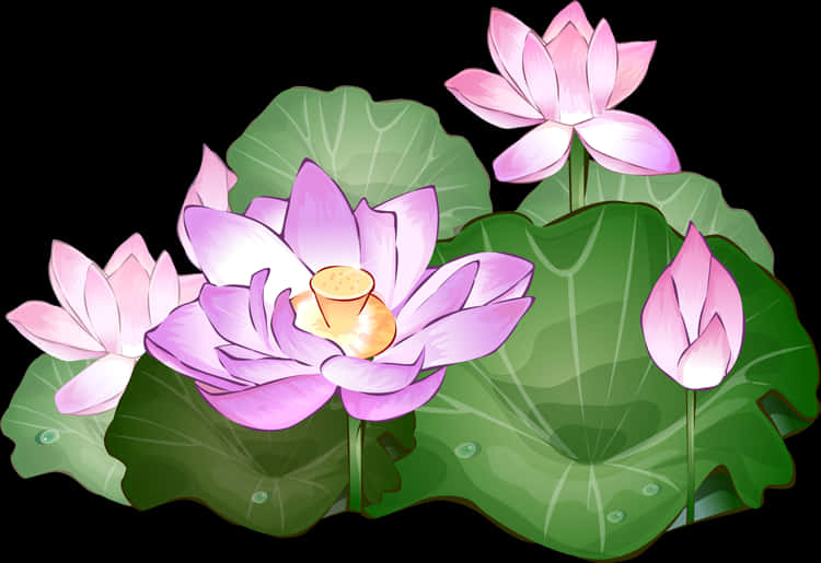 Blooming Lotus Flowers Illustration PNG Image