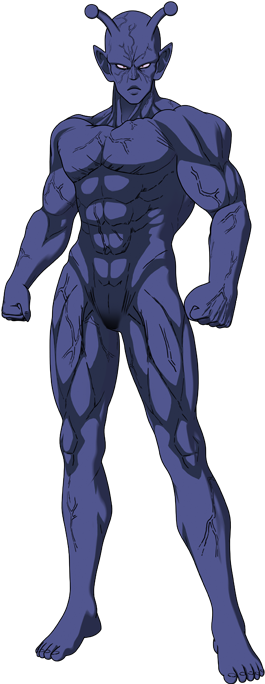 Blue Alien Muscular Stance PNG Image