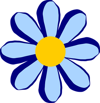 Blue And Yellow Simple Flower Illustration PNG Image