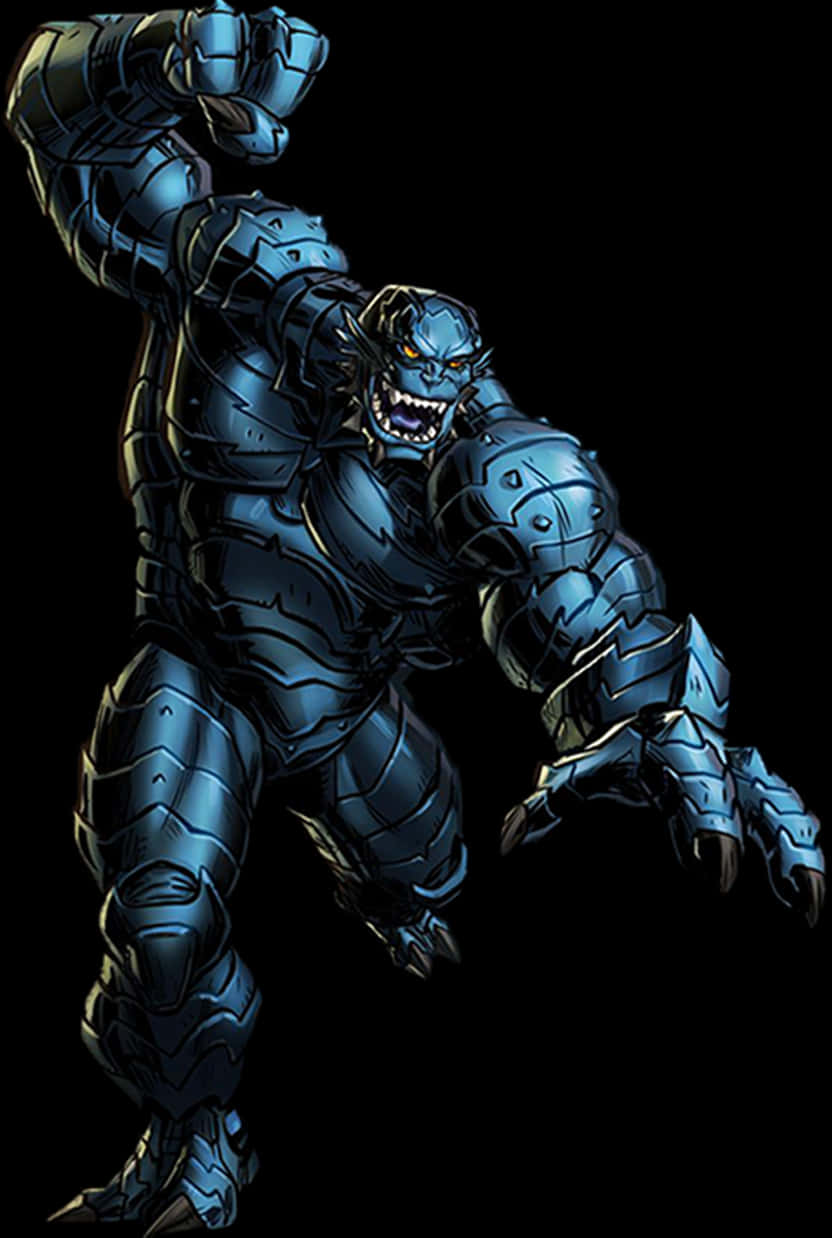 Blue Armored Giant Character PNG Image