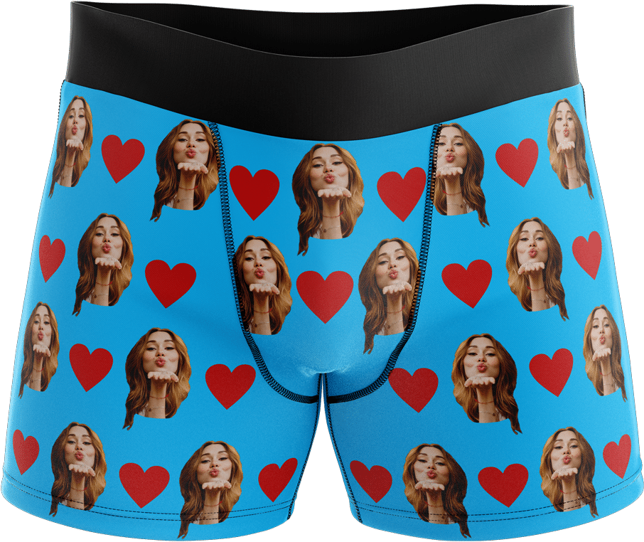 Blue Boxer Briefswith Heartand Face Print PNG Image