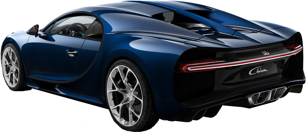 Blue Bugatti Chiron Rear View PNG Image