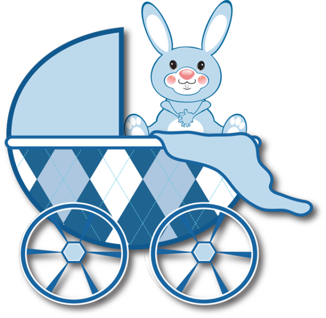 Blue Bunny Baby Stroller Illustration PNG Image