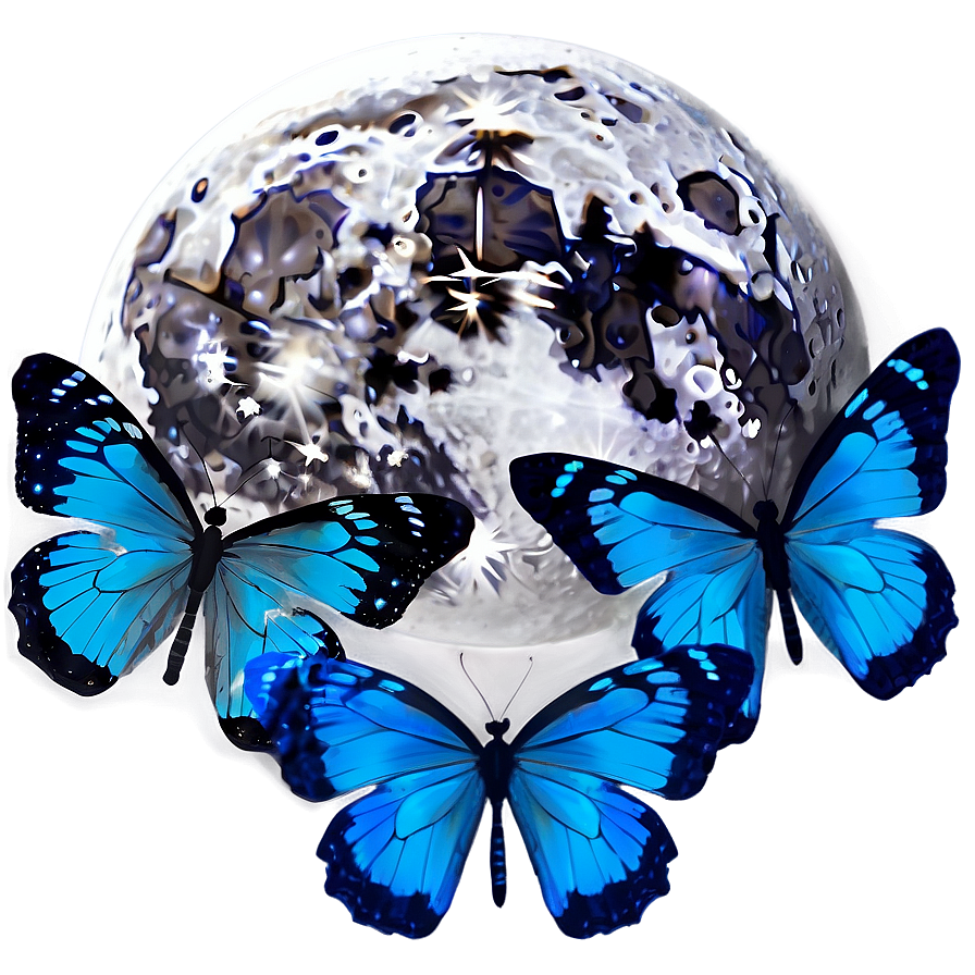 Blue Butterfly Under Moonlight Png Byv PNG Image