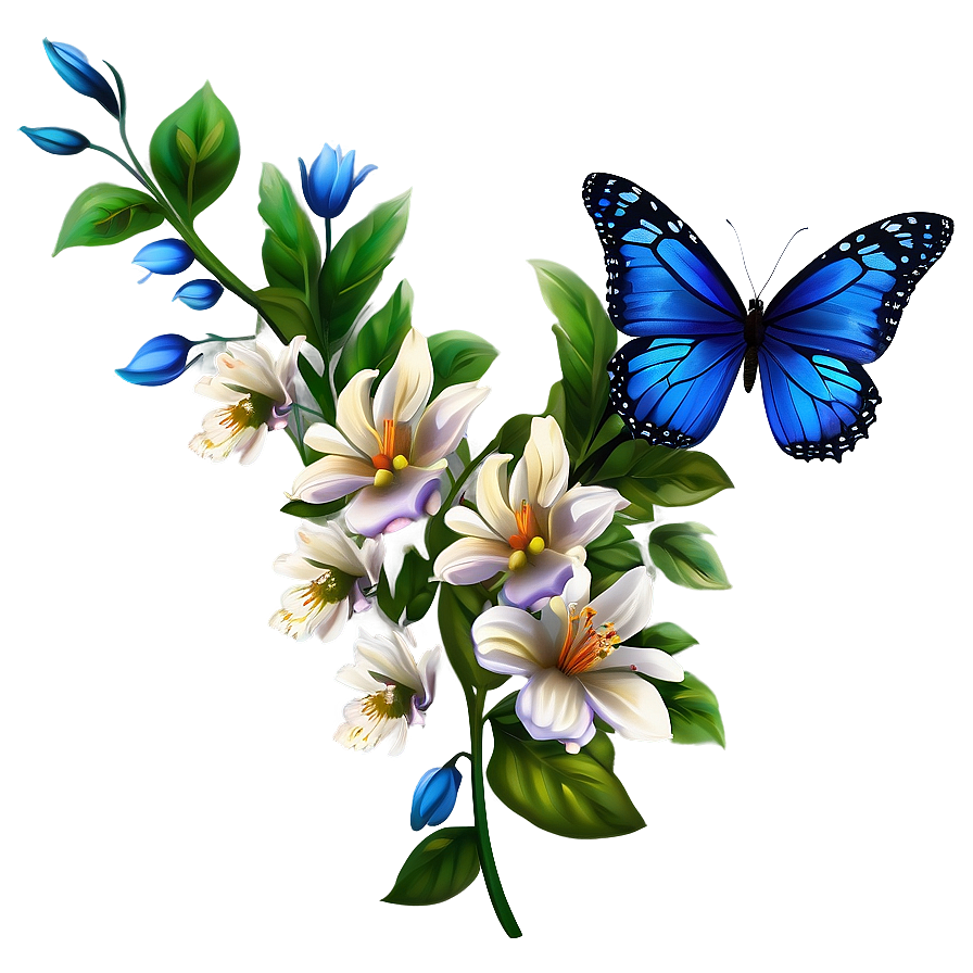 Blue Butterfly With Floral Elements Png 05212024 PNG Image