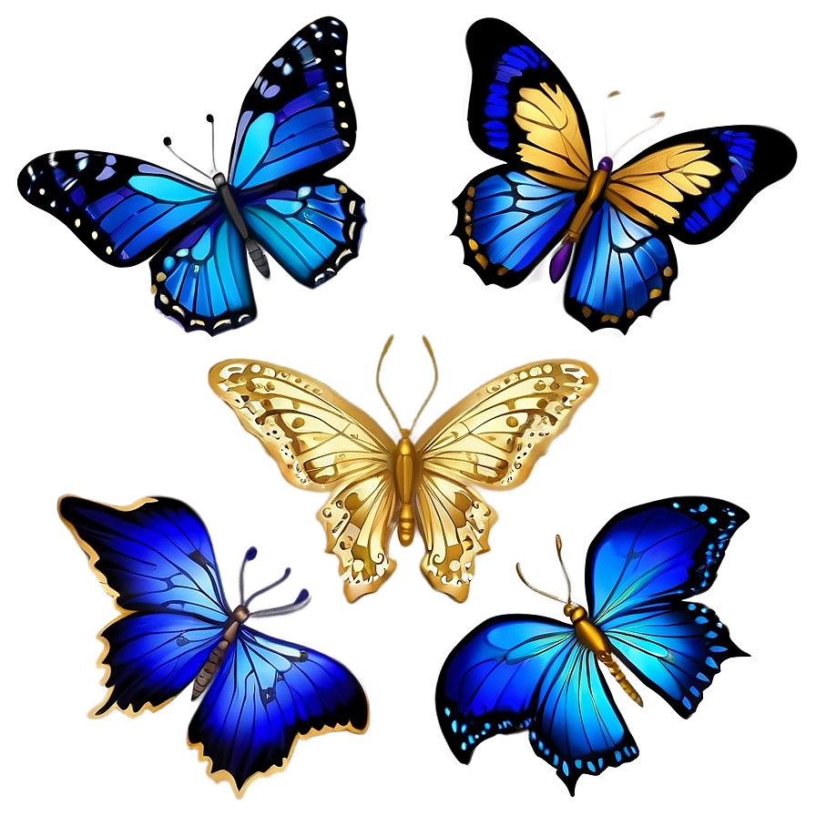 Blue Butterfly With Golden Accents Png Mxq78 PNG Image