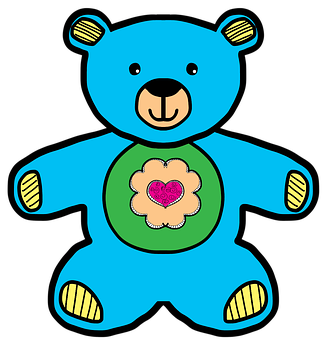 Blue Cartoon Bear With Heart PNG Image