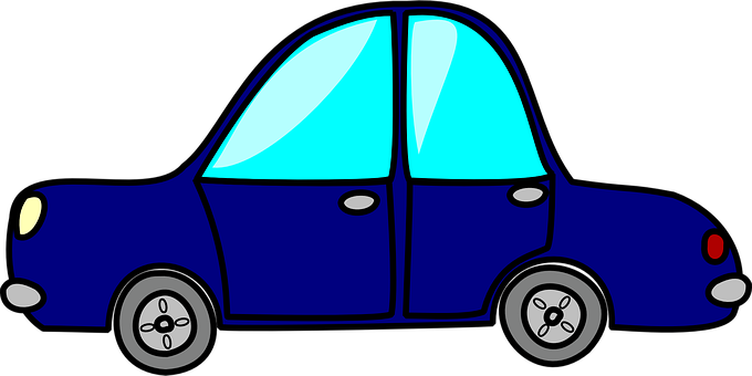 Blue Cartoon Car Side View PNG Image