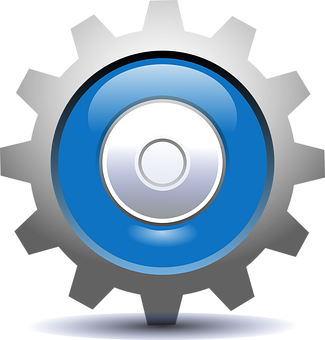 Blue Centered Gear Icon PNG Image