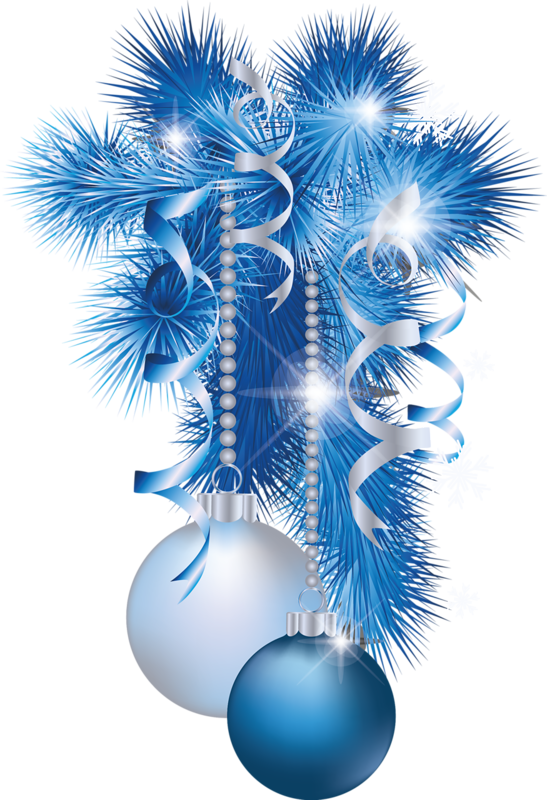 Blue Christmas Ornamentsand Ribbons PNG Image