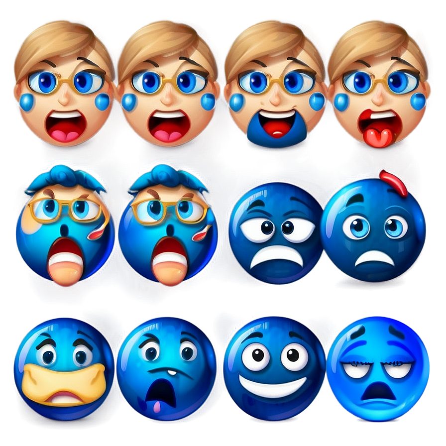 Blue Emoji Reactions Png Set Xlj93 PNG Image