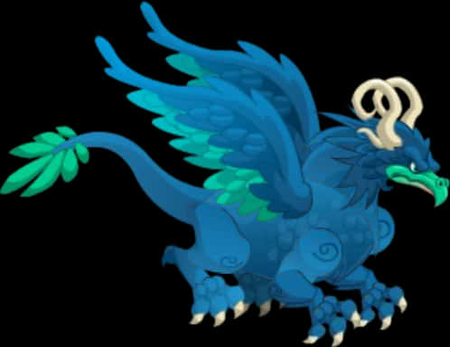 Blue Feathered Fantasy Dragon PNG Image