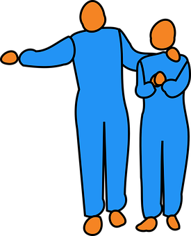 Blue Figures Comforting Gesture PNG Image