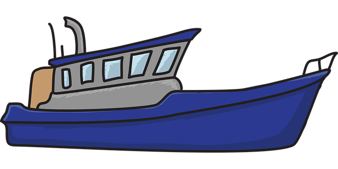 Blue Fishing Boat Illustration PNG Image