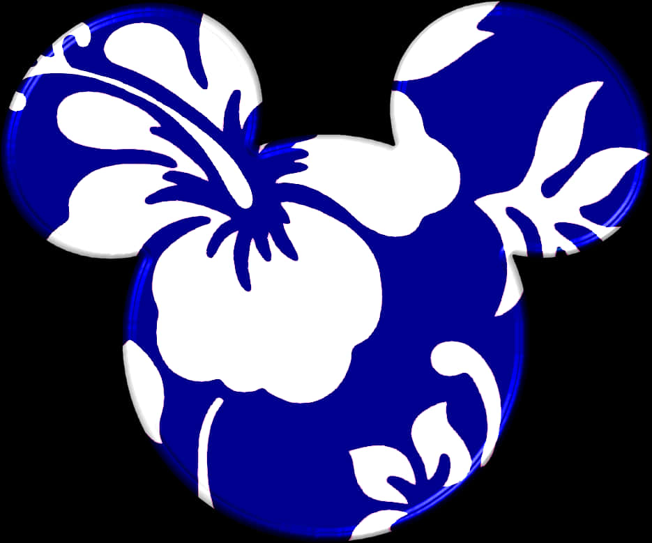 Blue Floral Mickey Mouse Design PNG Image