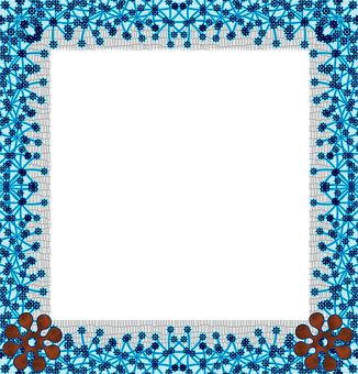 Blue Floral Pixel Art Frame PNG Image