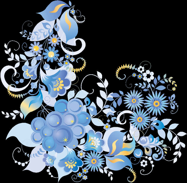 Blue_ Floral_ Vector_ Art PNG Image