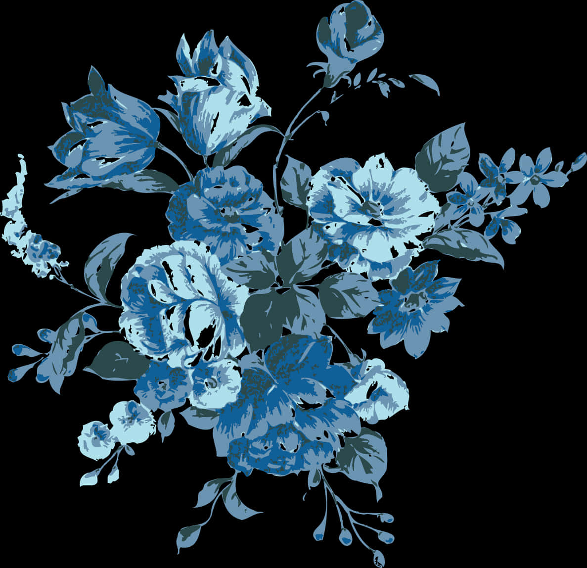 Blue Floral Vector Illustration PNG Image