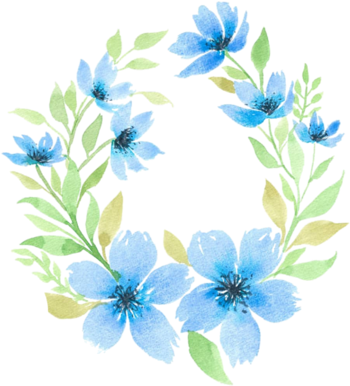 Blue Floral Wreath Watercolor Illustration PNG Image