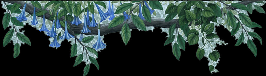 Blue Flower Hanging Vine Border PNG Image