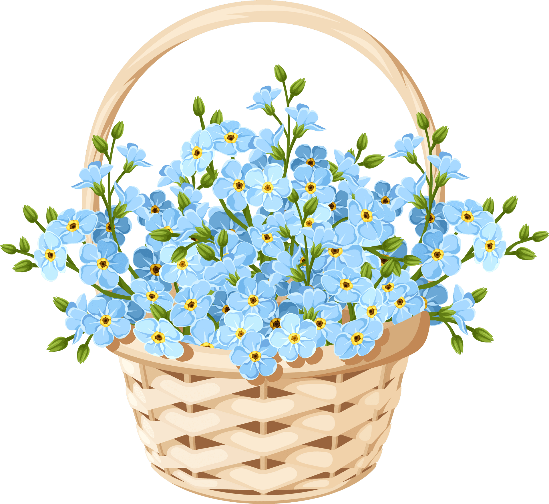 Blue Forget Me Nots Basket Illustration PNG Image