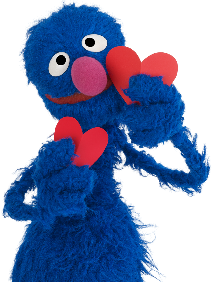 Blue_ Furry_ Character_ Holding_ Hearts.png PNG Image