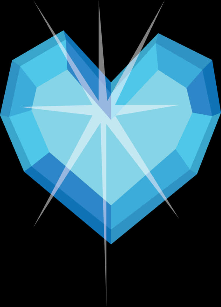 Blue Geometric Crystal Heart PNG Image