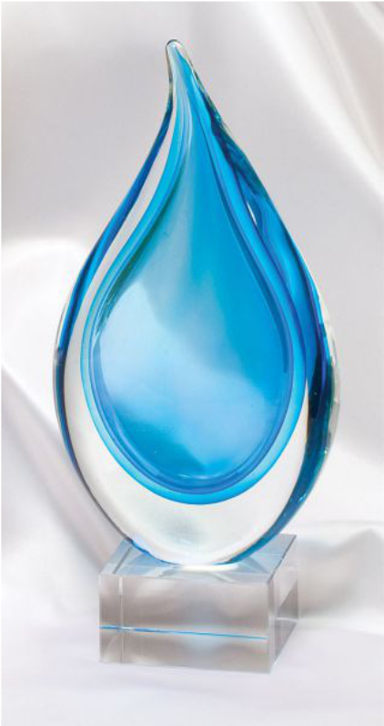 Blue Glass Teardrop Sculpture PNG Image