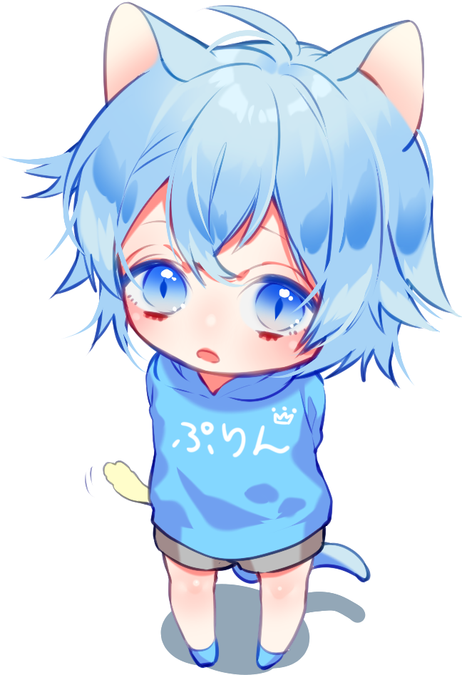 Blue Haired Anime Boywith Cat Ears PNG Image