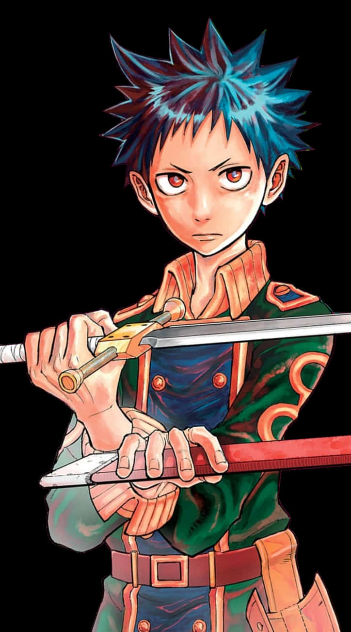 Blue Haired Anime Character With Sword PNG Image