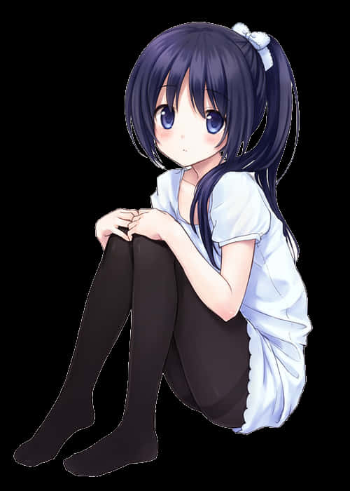 Blue Haired Anime Girl Sitting PNG Image