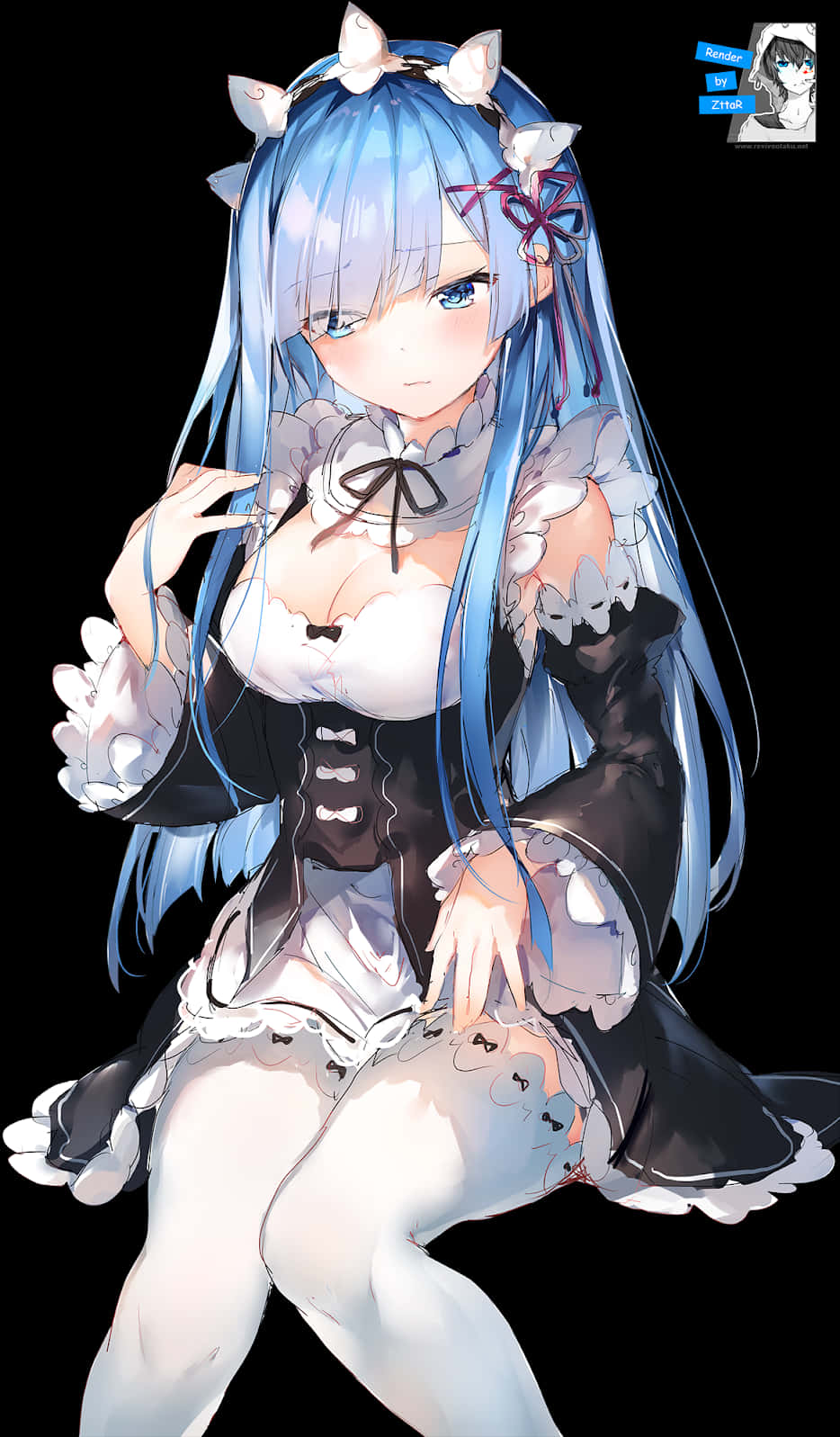 Blue Haired Anime Girlwith Long Hair PNG Image