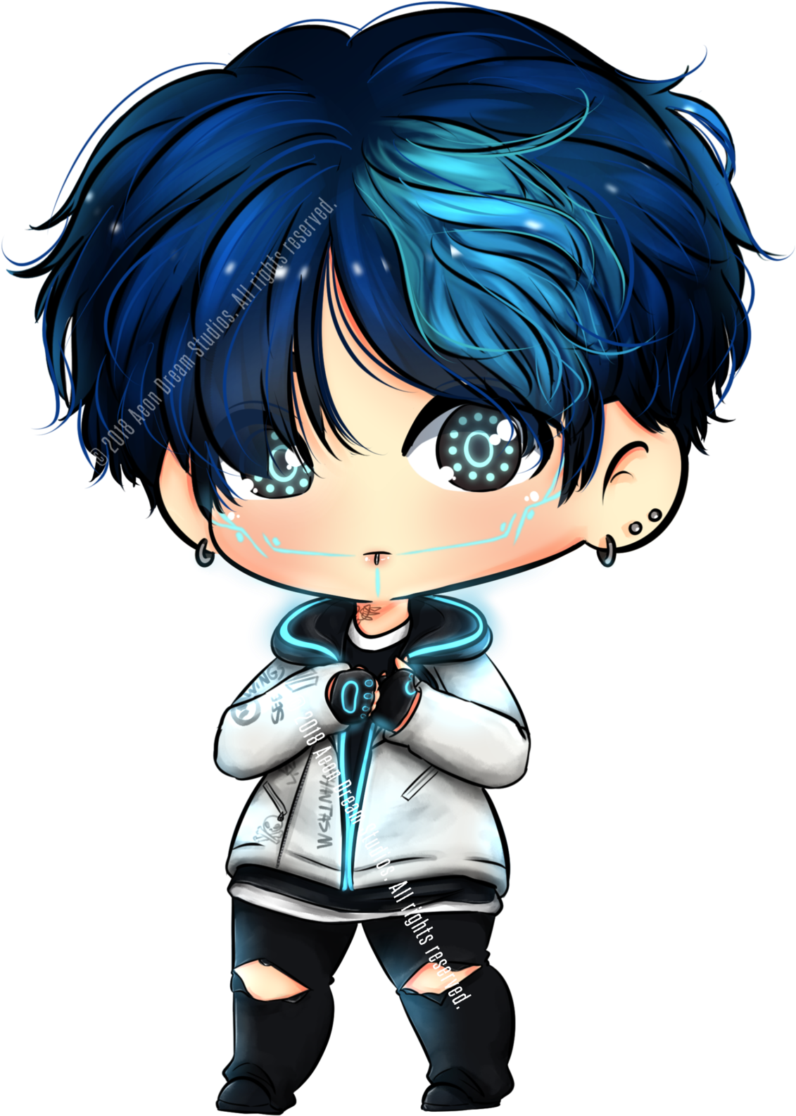 Blue Haired Chibi Character Illustration PNG Image