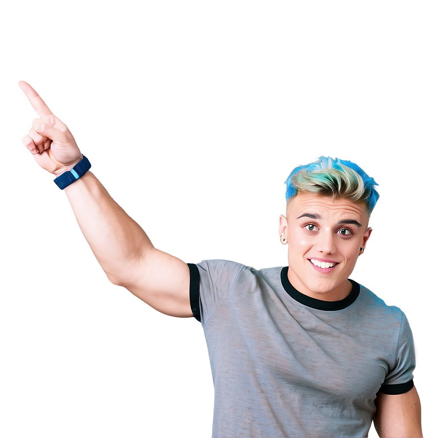 Blue Haired Man Pointing Upwards PNG Image