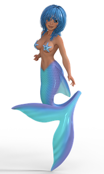 Blue Haired Mermaid Illustration PNG Image