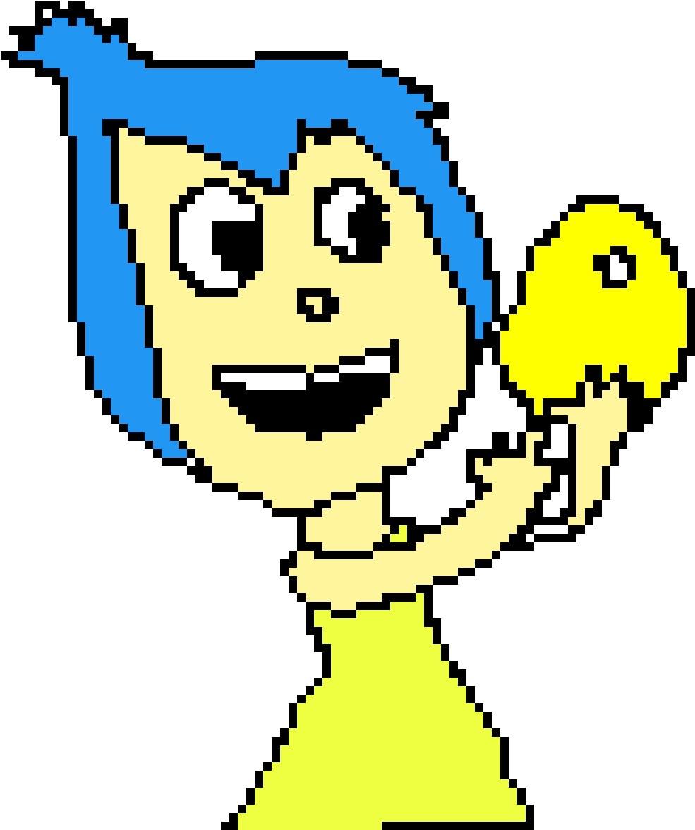 Blue Haired Pixel Character Holding Star PNG Image