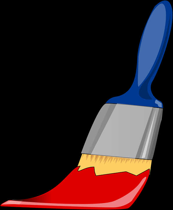 Blue Handled Paintbrushwith Red Paint PNG Image