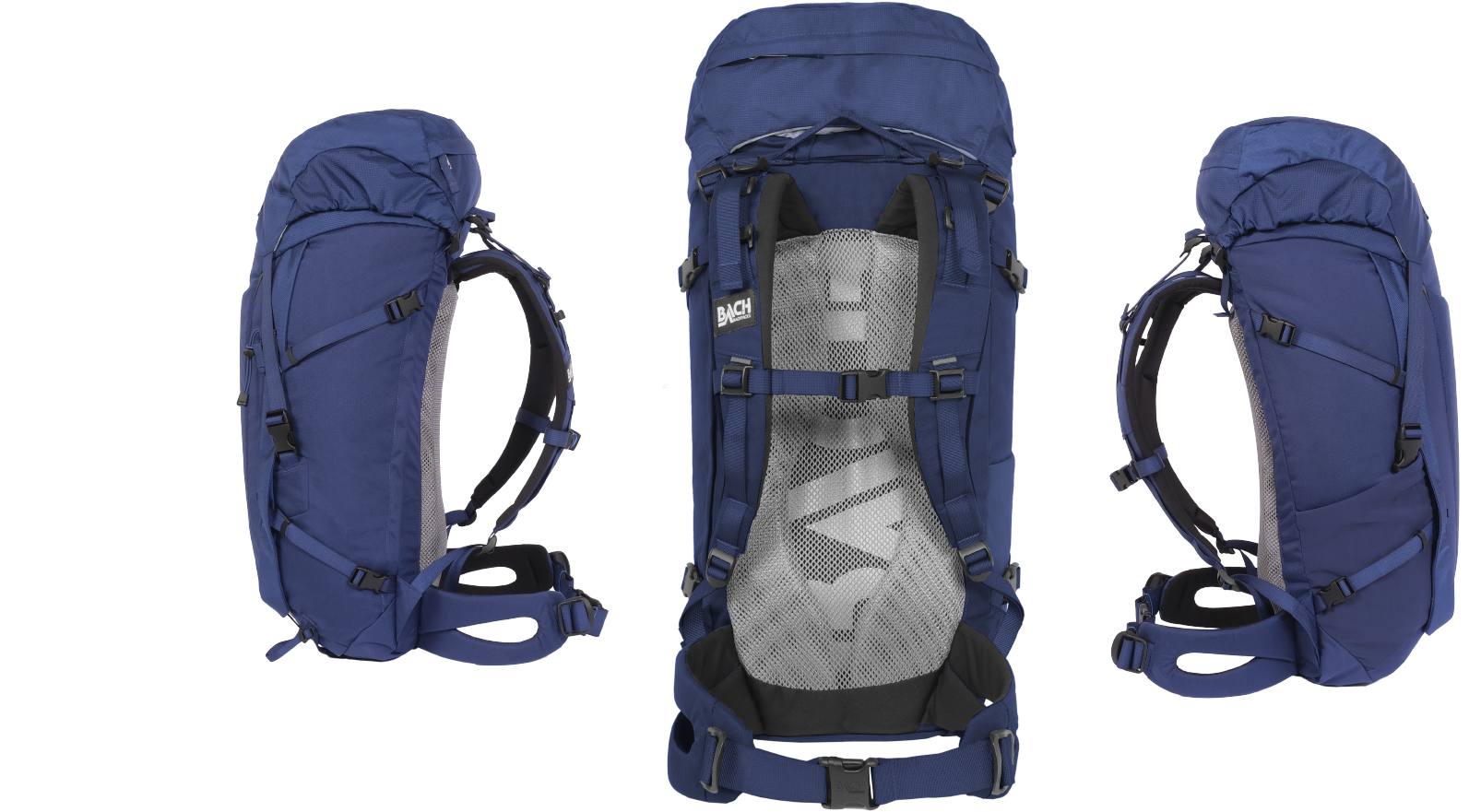 Blue Hiking Backpack Triple View PNG Image